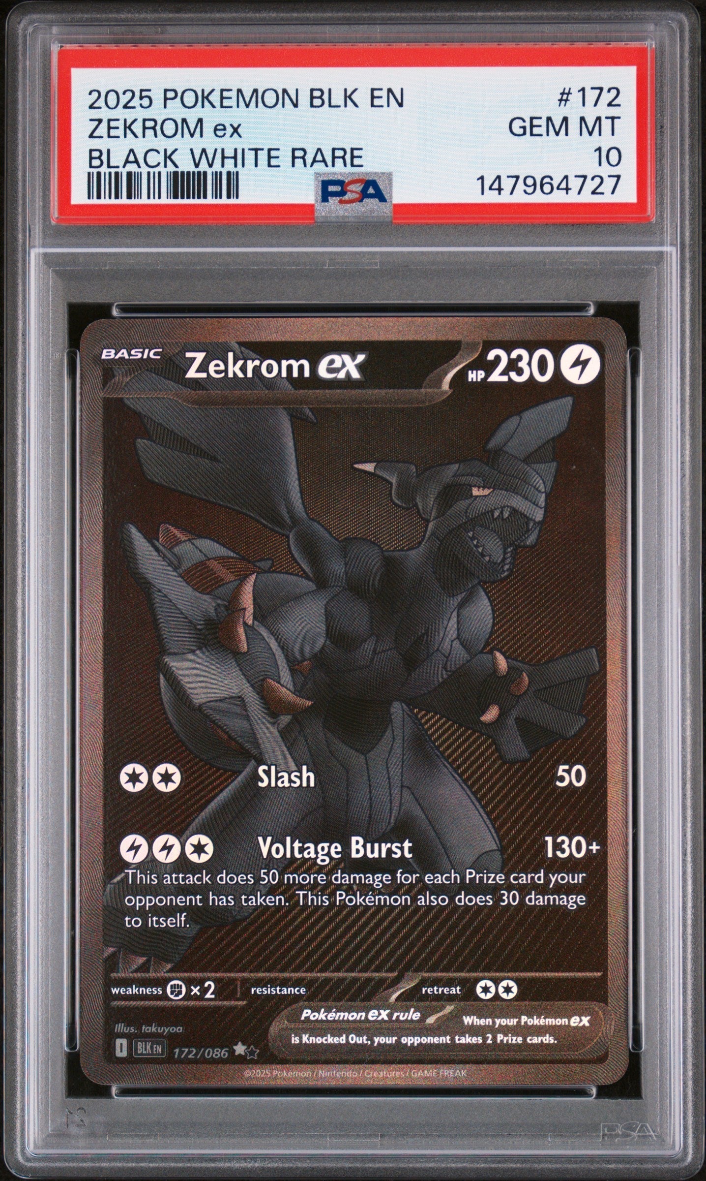 ZEKROM ex BLACK WHITE RARE 2025 POKEMON BLK EN-BLACK BOLT PSA GEM MT 10