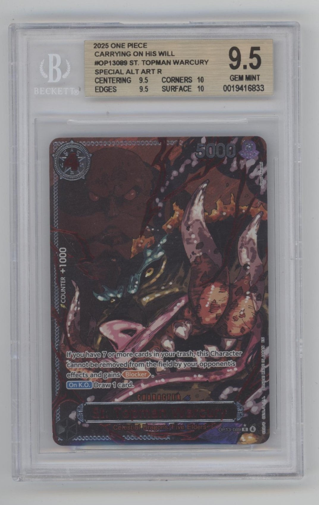 St Topman Warcury One Piece OP13 Special Alt Art Beckett 10 Pristine