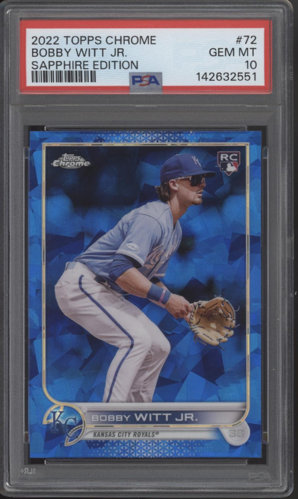 Bobby Witt Jr. 2022 Topps Chrome Sapphire Edition RC #72 PSA 10