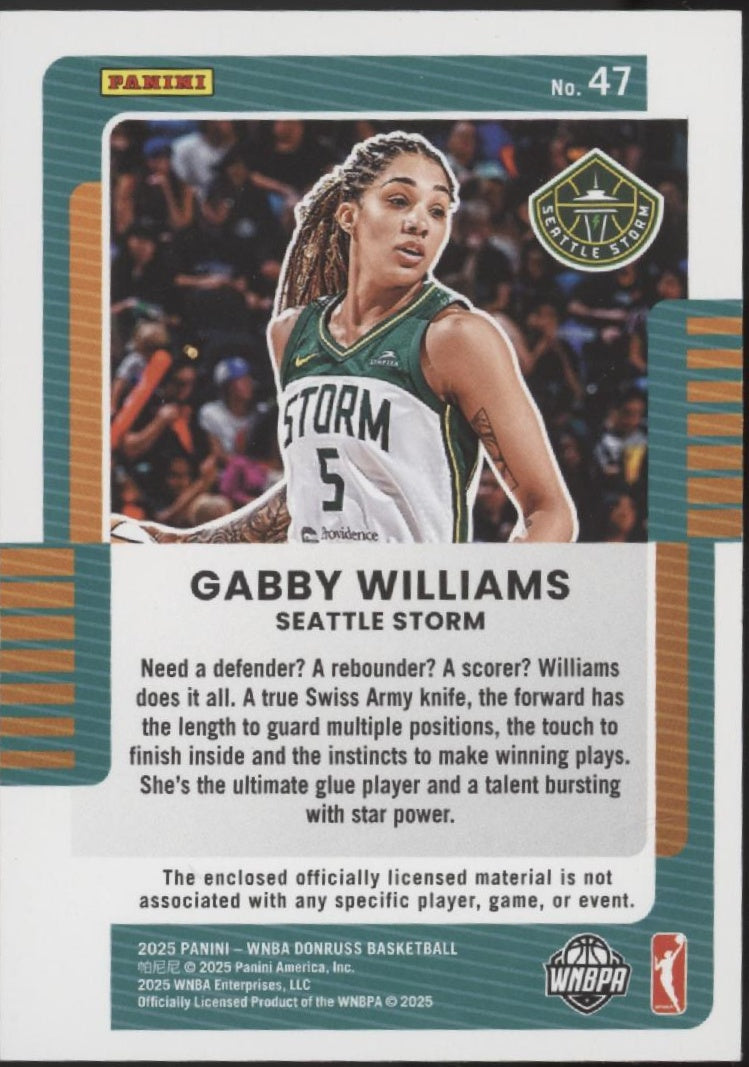 Gabby Williams 2025 Panini WNBA Donruss Jersey Series Swatch 06/10 #47