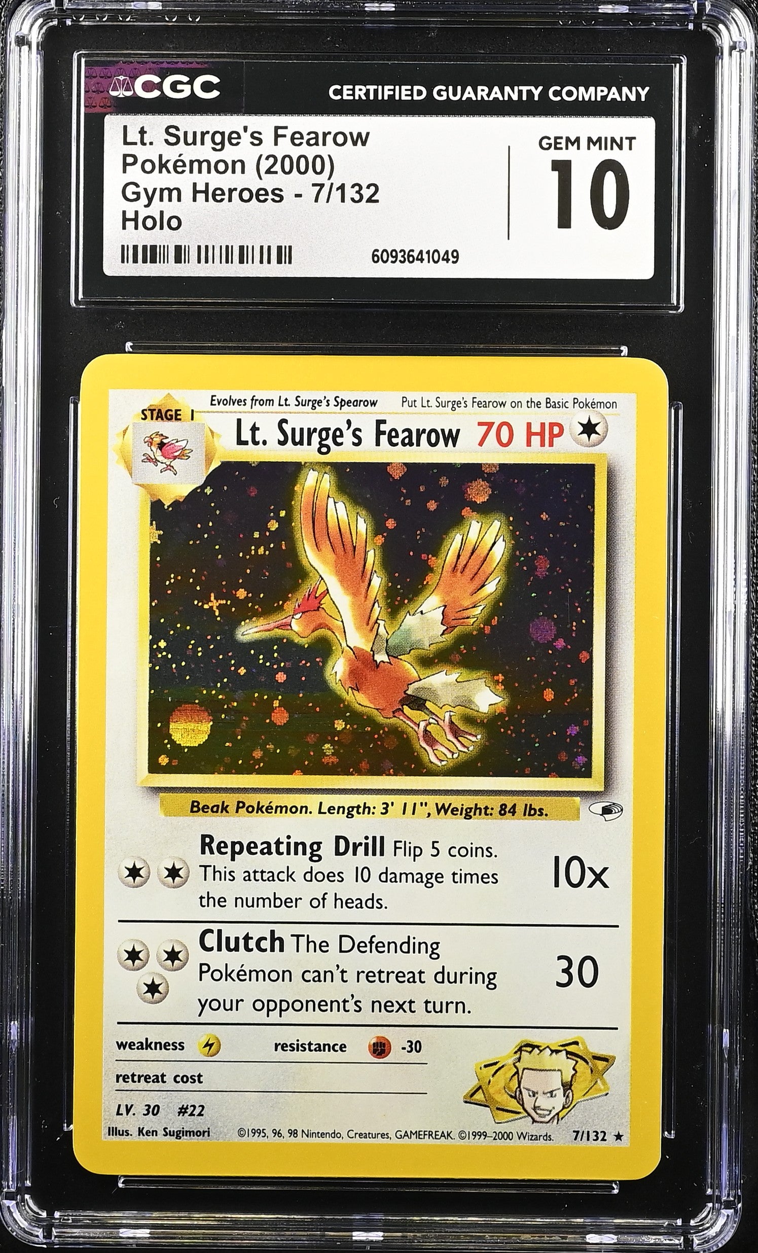 CGC GEM MINT 10 Lt. Surge's Fearow(7/132) [Gym Heroes] - 6093641049