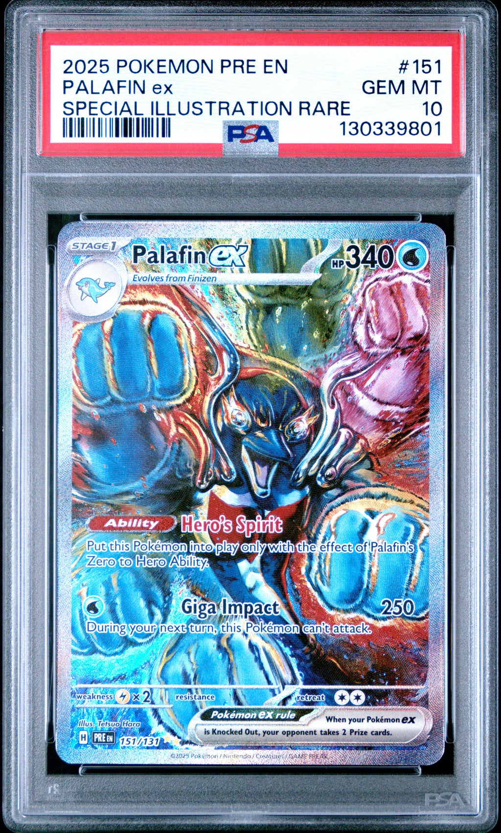 PALAFIN ex SPECIAL ILLUSTRATION RARE 2025 POKEMON PRE EN-PRISMATIC EVOLUTIONS PSA GEM MT 10