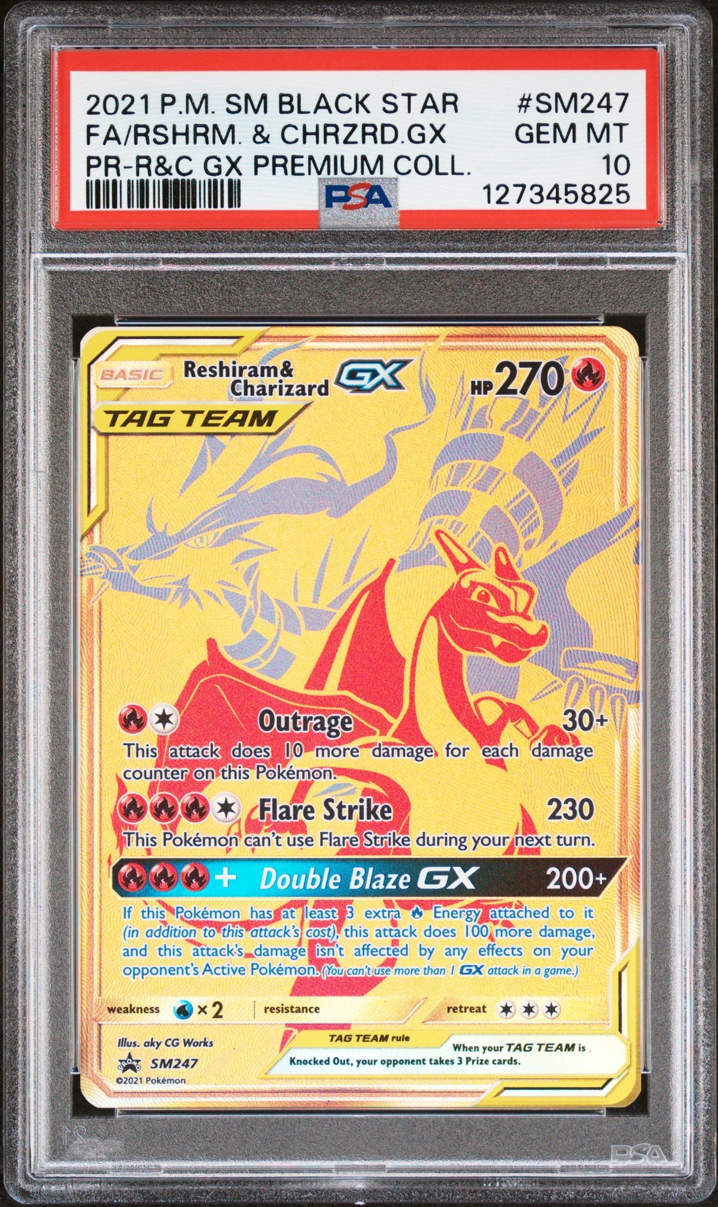 FA/RSHRM. & CHRZRD.GX PR-R&C GX PREMIUM COLL. 2021 POKEMON SM BLACK STAR PROMO PSA GEM MT 10