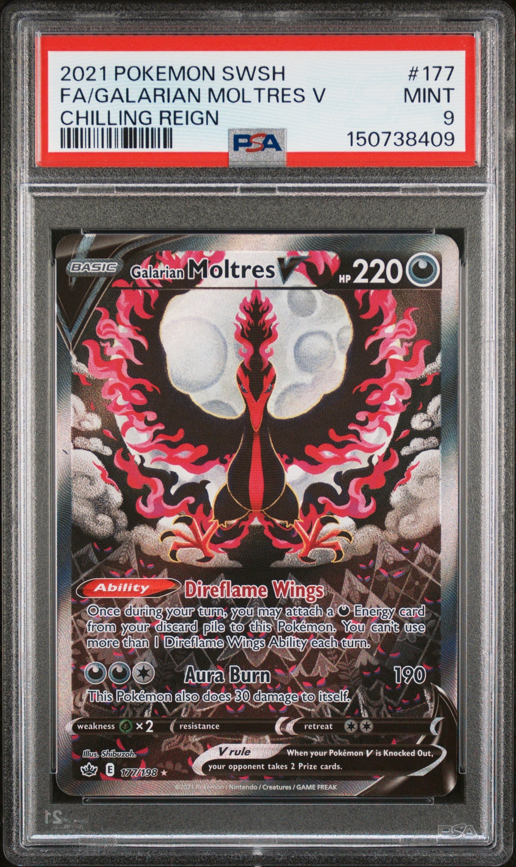 FA/GALARIAN MOLTRES V CHILLING REIGN 2021 POKEMON SWORD & SHIELD CHILLING REIGN PSA MINT 9
