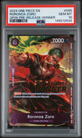 RORONOA ZORO OP06 PRE-RELEASE-WINNER 2024 ONE PIECE PROMOS PSA GEM MT 10