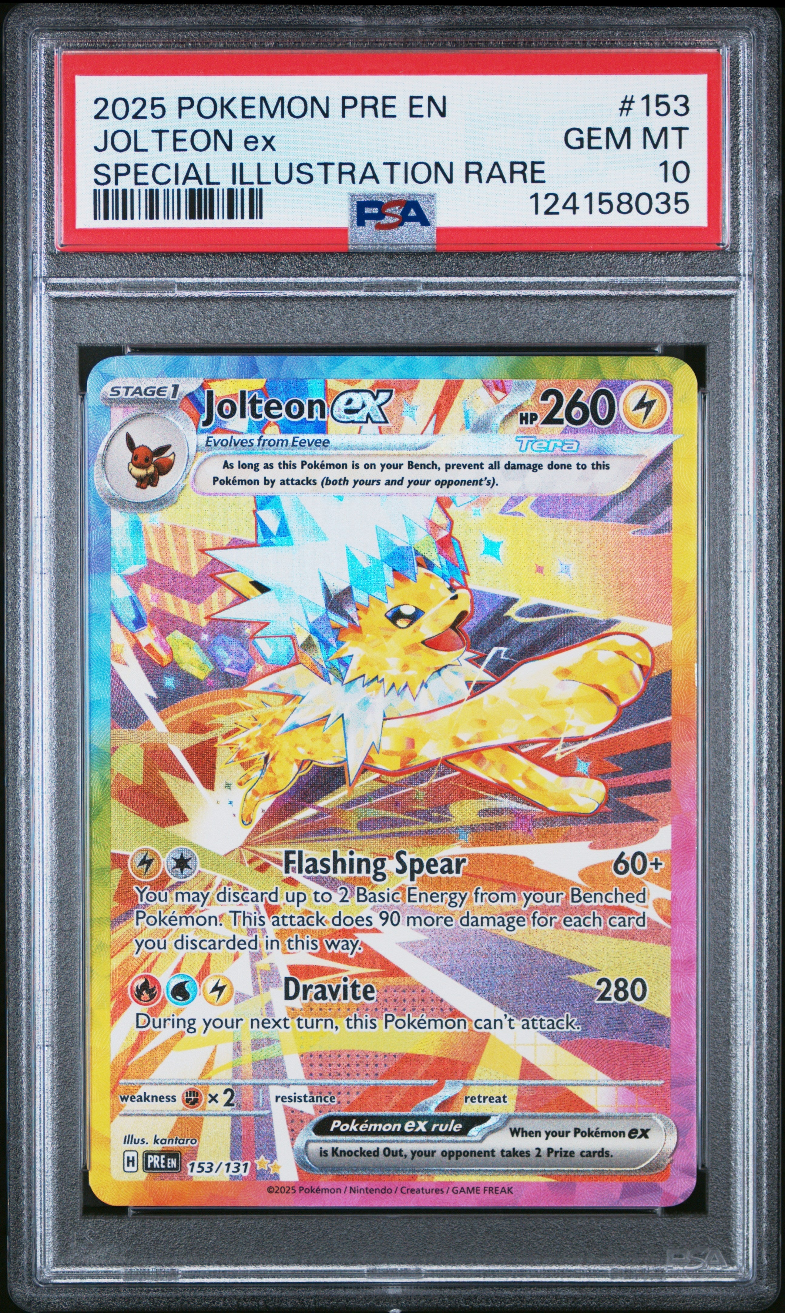JOLTEON ex SPECIAL ILLUSTRATION RARE 2025 POKEMON PRE EN-PRISMATIC EVOLUTIONS PSA GEM MT 10